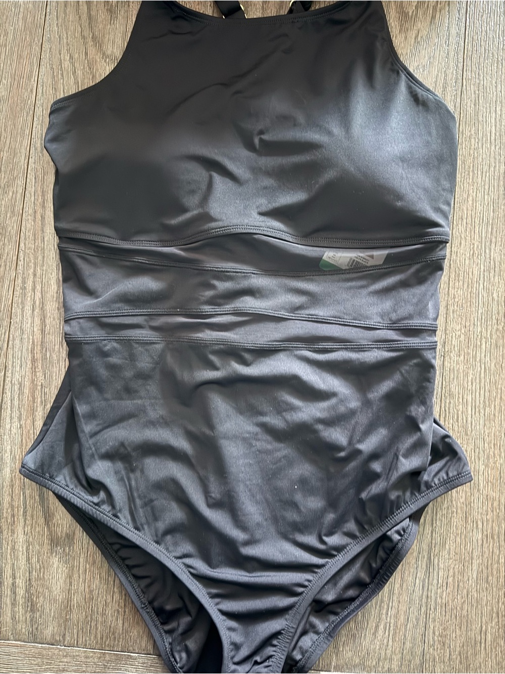 Lands' End Black One-Piece Swimsuit with Subtle Waist see through Mesh XL NWT